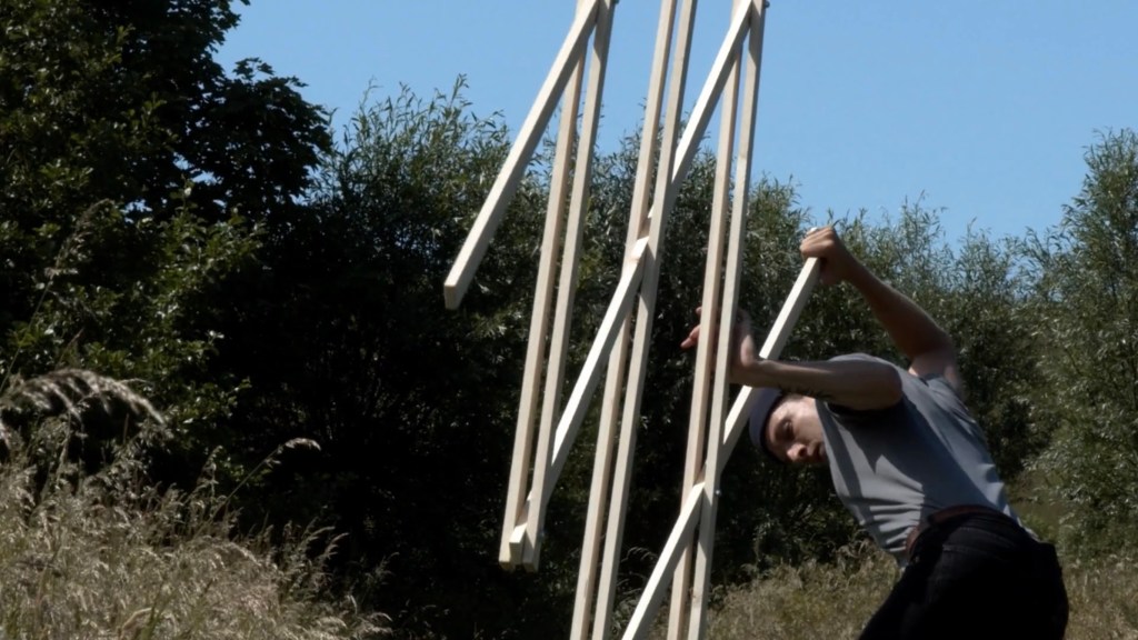 Joey Schrauwen operating a giant scissor at Oosterleek